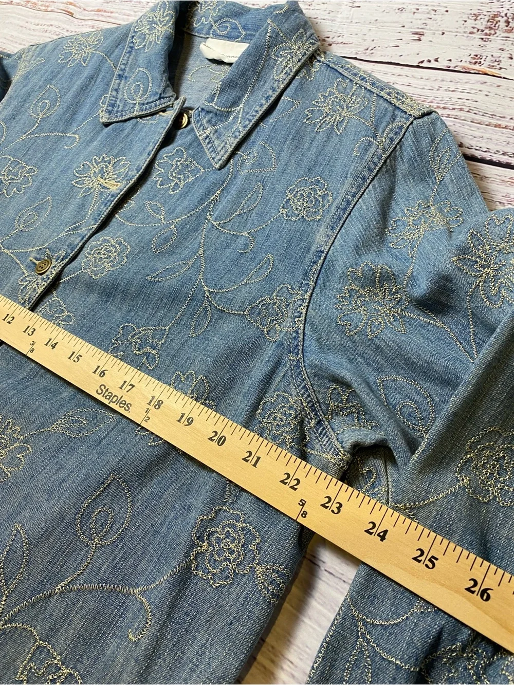Alfred Dunner Blue Denim Jacket with Floral Embroidery Sz-16